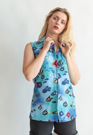 VINTAGE 80S HOLIDAY MARINE BLOUSE IN BLUE