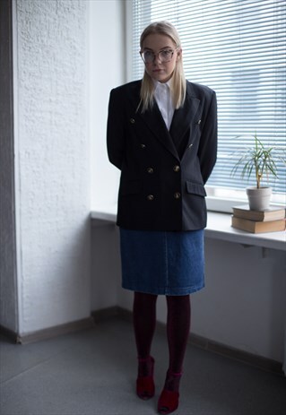VINTAGE 80'S BLACK DOUBLE BREASTED JACKET