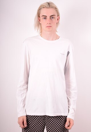 CALVIN KLEIN MENS VINTAGE TOP LONG SLEEVE LARGE WHITE 90S