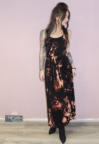 90S VINTAGE STYLE GRUNGE BLEACHED TIE DYE MAXI DRESS