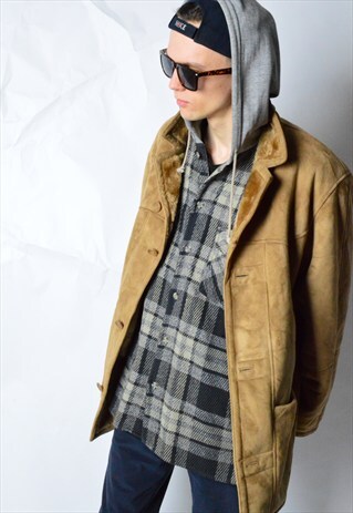 VINTAGE 90S CAMEL FAUX LEATHER WINTER COAT