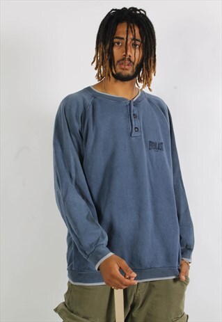 VINTAGE EVERLAST 1/4 BUTTON SWEATSHIRT BLUE