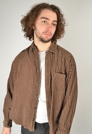 VINTAGE CORDUROY CORD SHIRT IN BROWN STRIPED