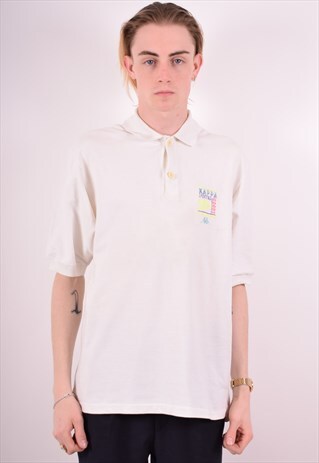 KAPPA MENS VINTAGE POLO SHIRT LARGE WHITE 90S