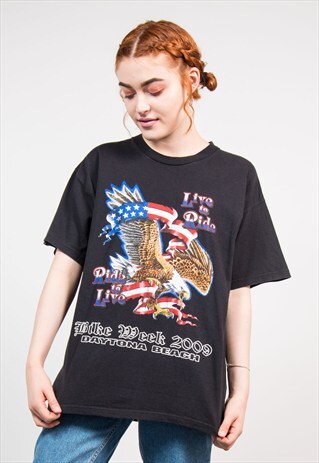 RETRO BLACK BIKER DAYTONA BEACH ROCK T-SHIRT