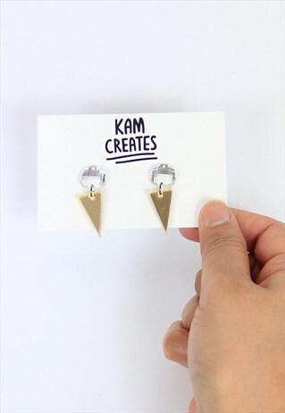 GEM TRI DROP STUDS IN SILVER AND GOLD