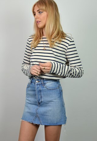 VINTAGE LIGHT BLUE DENIM HIGH WAISTED MINI SKIRT