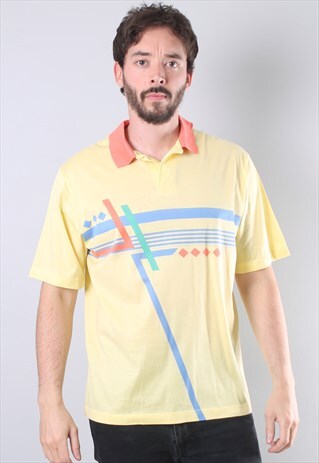 VINTAGE 80'S PATTERN POLO SHIRT LARGE