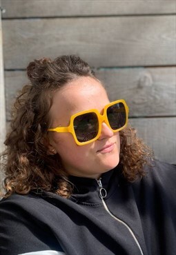 Overized Black Yellow Bohemian Sunglasses Square Frame 