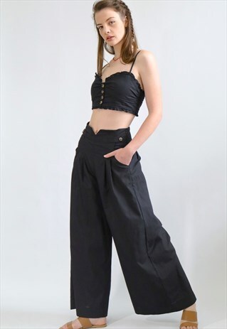 DEBORAH LINEN SET IN BLACK- HIGH WAIST TROUSERS