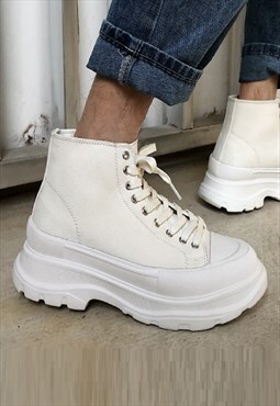 Chunky sole high tops platform sneakers skater shoes white