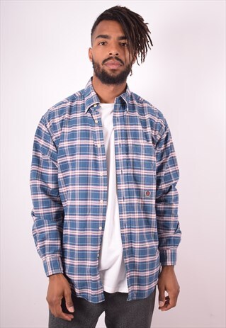 TOMMY HILFIGER MENS VINTAGE SHIRT MEDIUM BLUE CHECK 90S