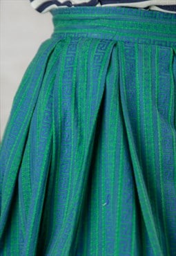Vintage 70's Green Patterned Midi Cotton Skirt