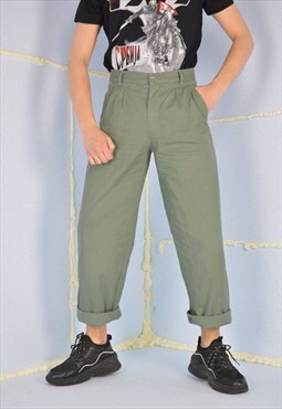 Vintage green classic cotton straight suit trousers