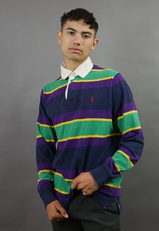 GREEN, PURPLE & YELLOW RALPH LAUREN RUGBY SHIRT TOP