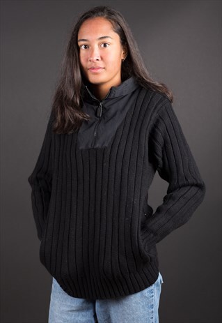 BLACK KNIT POLO BY RL ZIP JUMPER