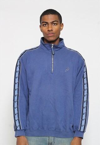 VINTAGE ASICS 1/4 ZIP TAPE LOGO SWEATSHIRT