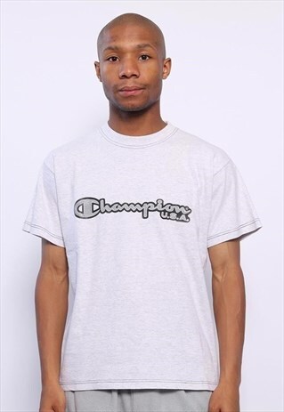 VINTAGE CHAMPION BIG LOGO SPELLOUT T-SHIRT GREY