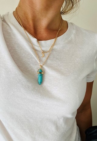 TURQUOISE STONE & MOON NECKLACE