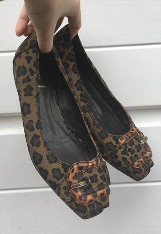 WOMENS FENDI SHOES LEOPARD PRINT PEEP TOE SLIP ON PUMPS
