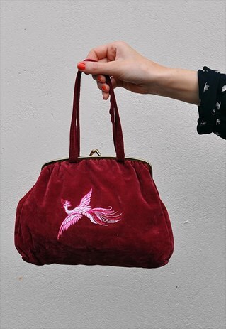 VINTAGE 1970S MAROON SUEDE BOHO BAG
