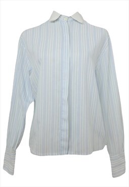Vintage Button Up Shirt 90s Preppy Academia Blue & White