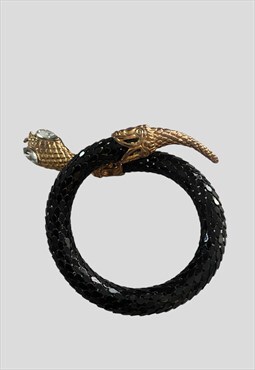 70's Black Vintage Metal Bracelet Snake Diamante Gold
