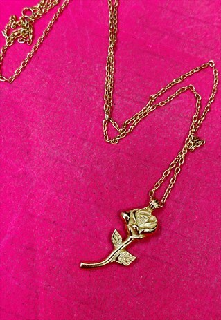 VINTAGE INSPIRED ROSE NECKLACE STERLING SILVER GOLD PLATED