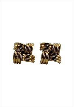 Christian Dior Earrings Gold Knot Twist Square Vintage Metal