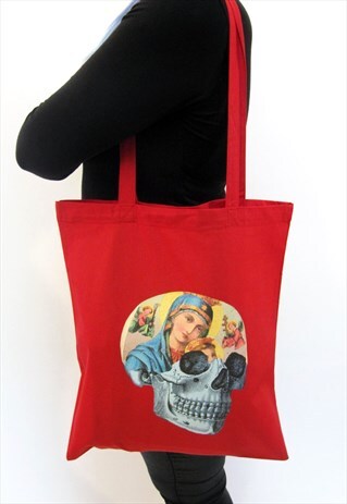 VIRGIN MARY SKULL RED TOTE BAG