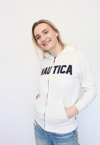 VINTAGE 90S NAUTICA WHITE ZIP THROUGH HOODIE