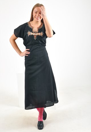 VINTAGE AZTEC PRINT MAXI DRESS IN BLACK