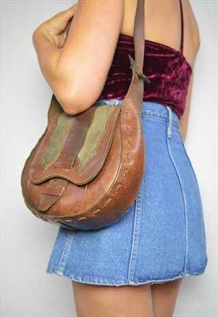 VINTAGE 70S BROWN LEATHER SADDLE BAG HIPPY BOHO FESTIVAL