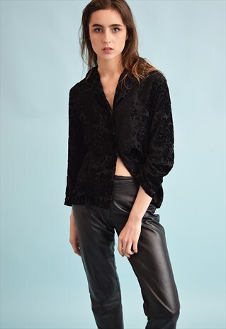 90'S RETRO VELVET FLORAL PATTERN OVERSIZED BLOUSE TOP