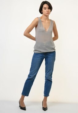Seide Soie Natural Fabric Sleeveless in Gray Woman Top 3644