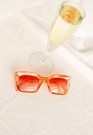 TRANSPARENT ORANGE CHUNKY BEVELLED SQUARE SUNGLASSES