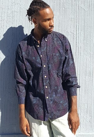 90S PARTY CLASSIC LUXURY PAISLEY PATTERN OXFORD SHIRT LARGE