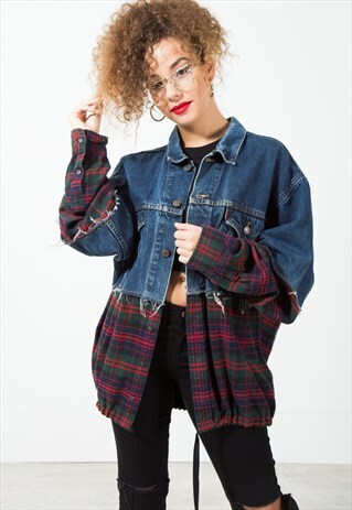 VINTAGE 80S REWORKED LEVI'S CHECK DENIM JACKET / 2233
