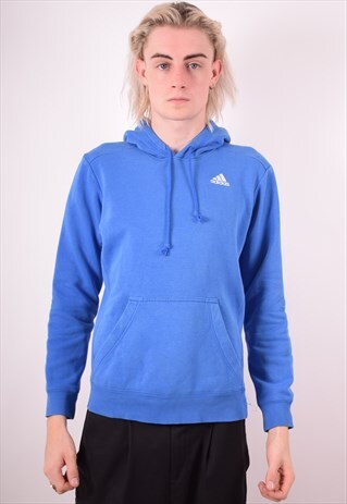 ADIDAS MENS VINTAGE HOODIE JUMPER SMALL BLUE 90S