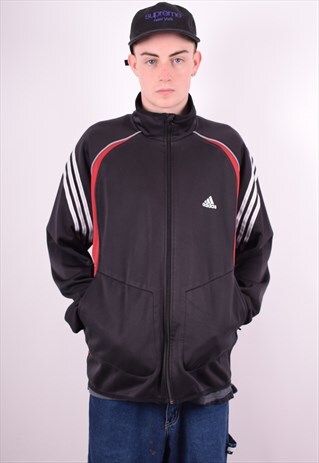 ADIDAS MENS VINTAGE TRACKSUIT TOP JACKET LARGE BLACK 90'S