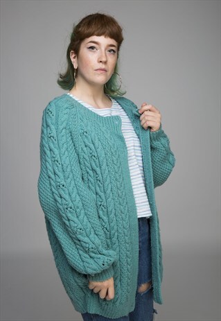 TURQUOISE CHUNKY KNITTED CARGIDAN