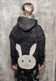 BUNNY PATCH CARDIGAN RABBIT KNITWEAR SWEATER JUMPER BLACK