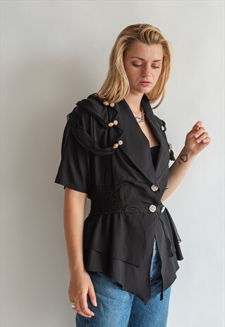 VINTAGE 80S WAISTED BLOUSE WITH FUNKY DETAIL AND FISHTAIL