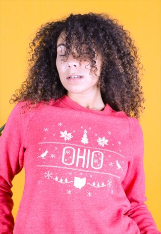 VINTAGE CHRISTMAS SWEATER IN RED WITH OHIO PRINT
