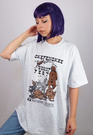 VINTAGE 90'S SCREEN STARS FOREST ANIMALS UNISEX RETRO TSHIRT