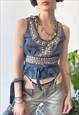 VINTAGE Y2K 00'S BLUE SUMMER EMBELLISHED TANK TOP