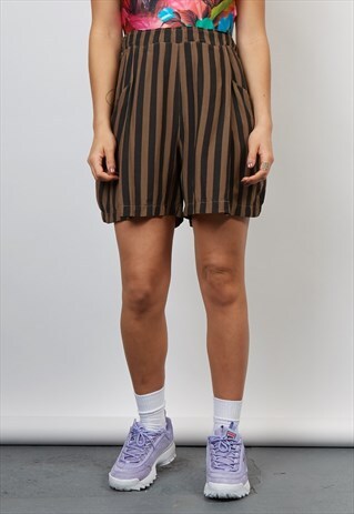 VINTAGE 80'S TOY GIRL BROWN VERTICAL STRIPE SHORTS