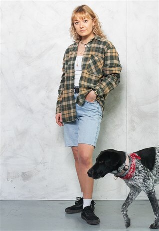 GREEN PLAID FLANNEL BUTTON DOWN SHIRT