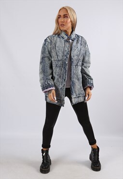 Vintage 90's Acid Wash Denim Bomber Jacket S / M (C51Q)