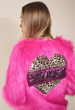 Fuchsia Hot Pink Faux Fur Sequin Yas Queen Jacket Pride